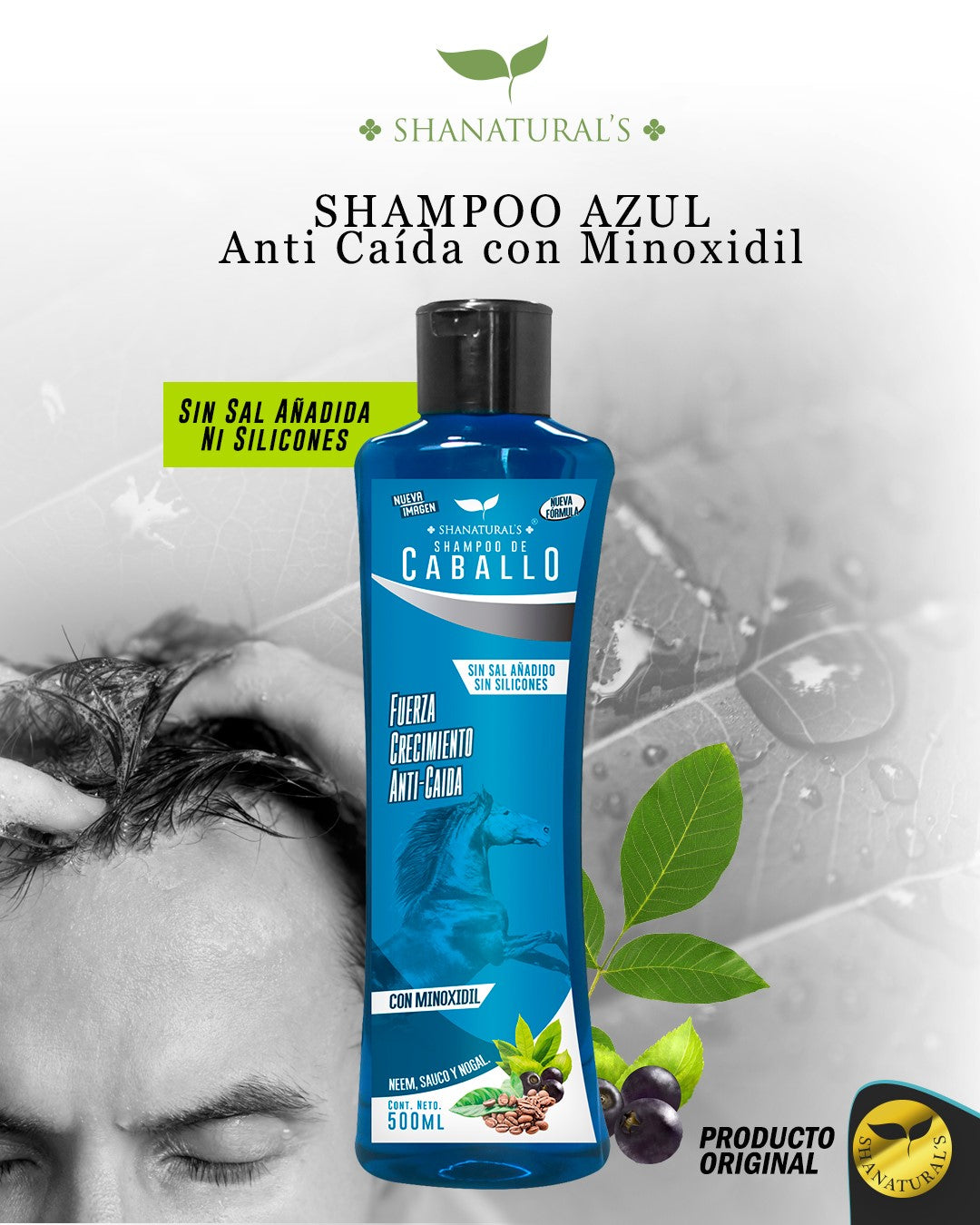 SHANATURAL´S SHAMPOO  AZUL CABALLO SAUCO Y NOGAL 500 ML