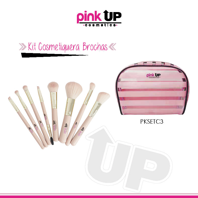 PINK UP SET DE BROCHAS COSMETIQUERA C/8 BROCHAS